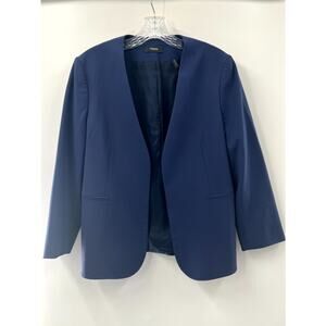 Theory Women's Navy Blue Solid Wool Long Sleeve Open Front Blazer Size 10